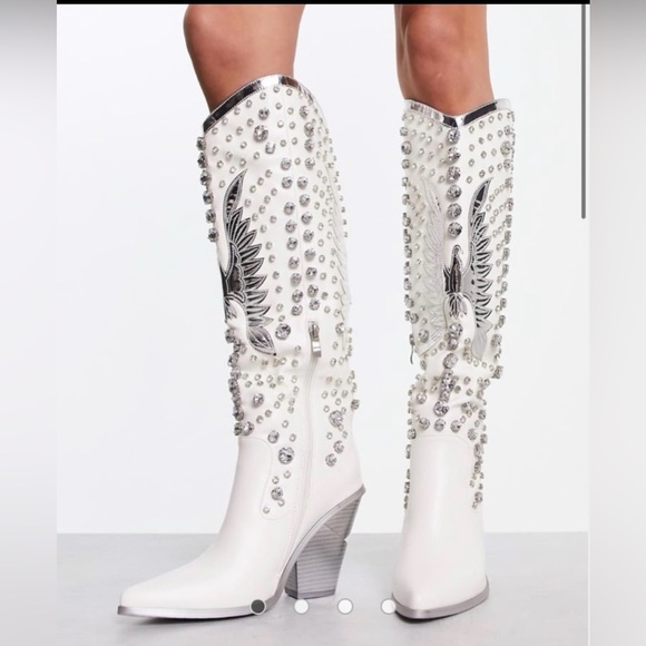 Azalea Wang Shoes - Rhinestone cowboy boot white
